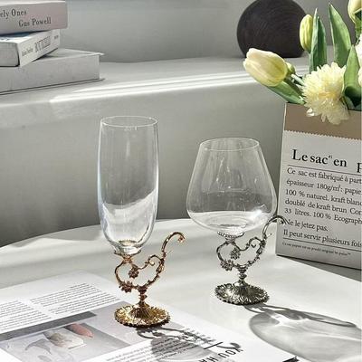 Baroque Retro Carved Metal Base Wine and Champagne Glass