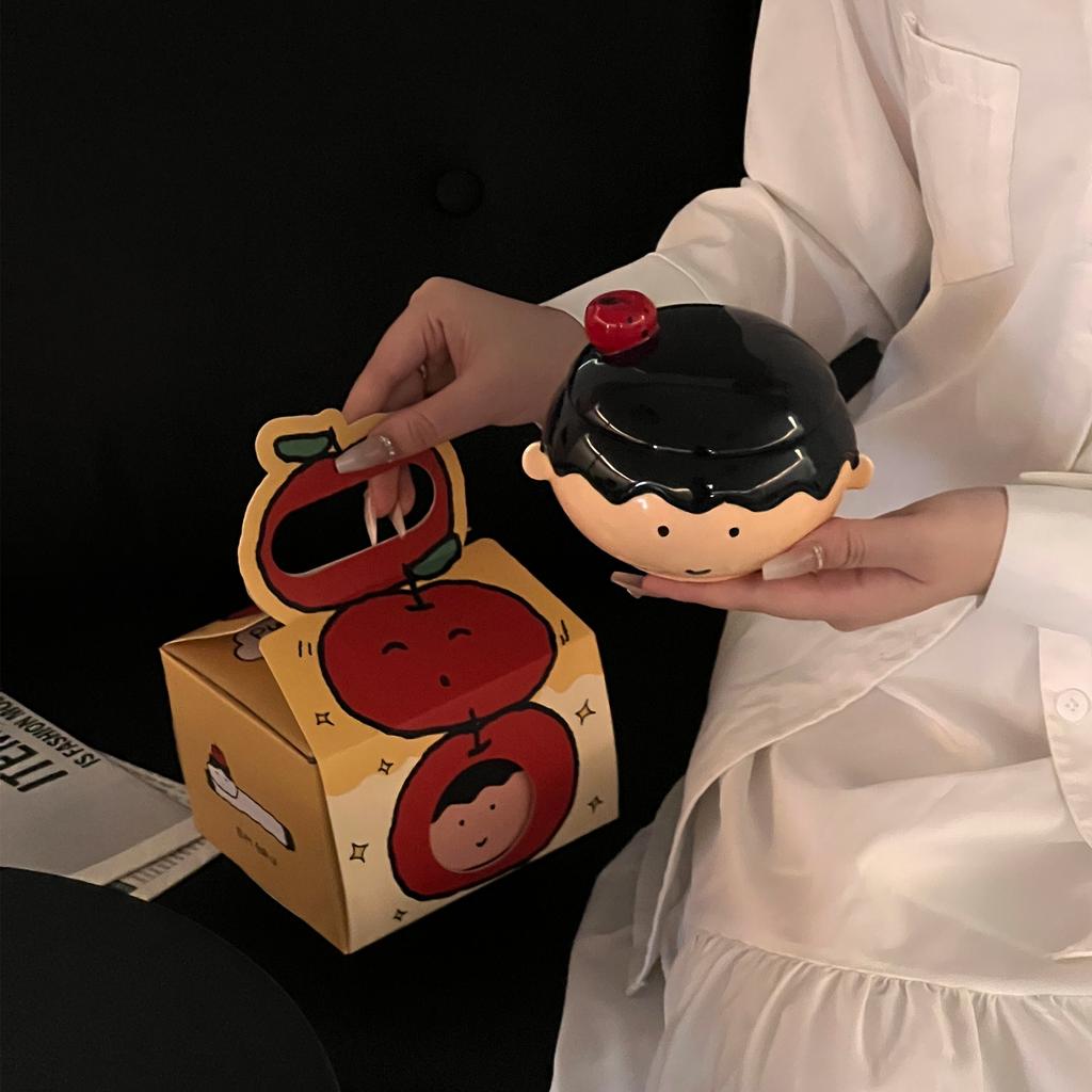 Creative boy and girl ceramic water cup cute mug with lid household water cup couple ceramic water cup