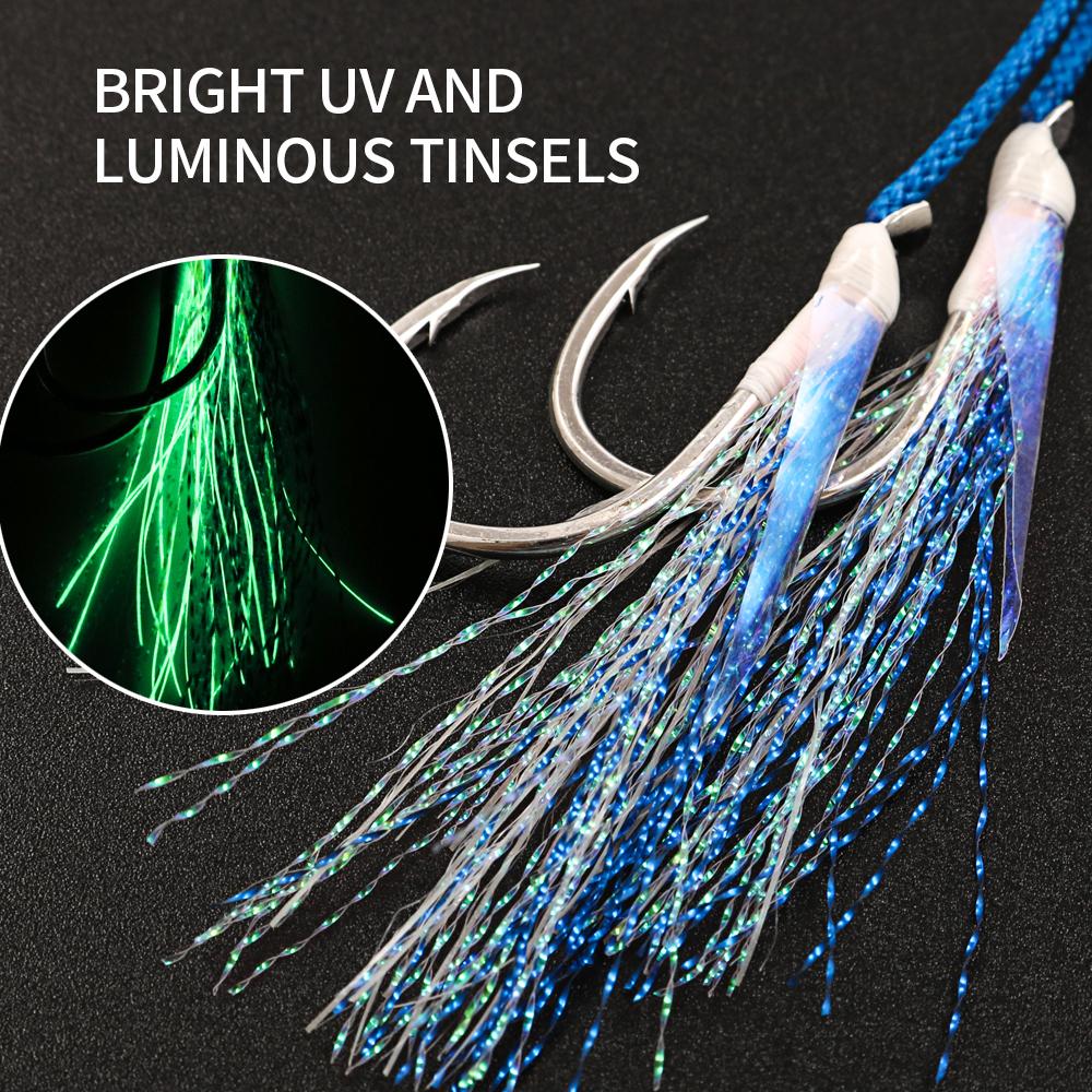 Jigging Pro High Carbon Steel Luminous Flasher Shore Jigging Hook 1/0 2/0 3/0 4/0 Anti Corrosion Fishing Assist Hooks with Barb