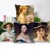 European Royal Court Lady Young Woman Portrait Painting Sofa Throw Pillowcase Rose Flower Home Decoration Art Cushion Cover