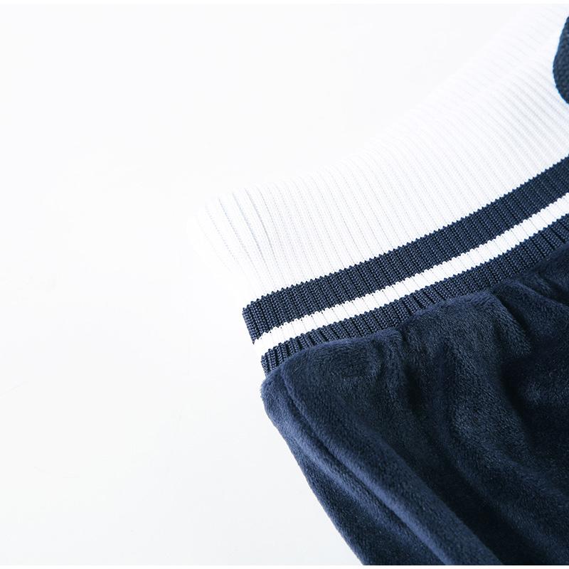 Blue Velvet Casual Pants Streetwear Stitching Straight Trousers Vintage Drawstring Low Rise Loose Women's Pants Basic 2025 Spring Autumn