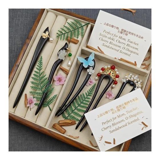 WENJESO Natural Sandalwood Hair Stick, Classical Wooden Hairpin for Updos, Gift for Women - Black Ebony, Smooth, Durable, Non-Damaging, Easy Styling