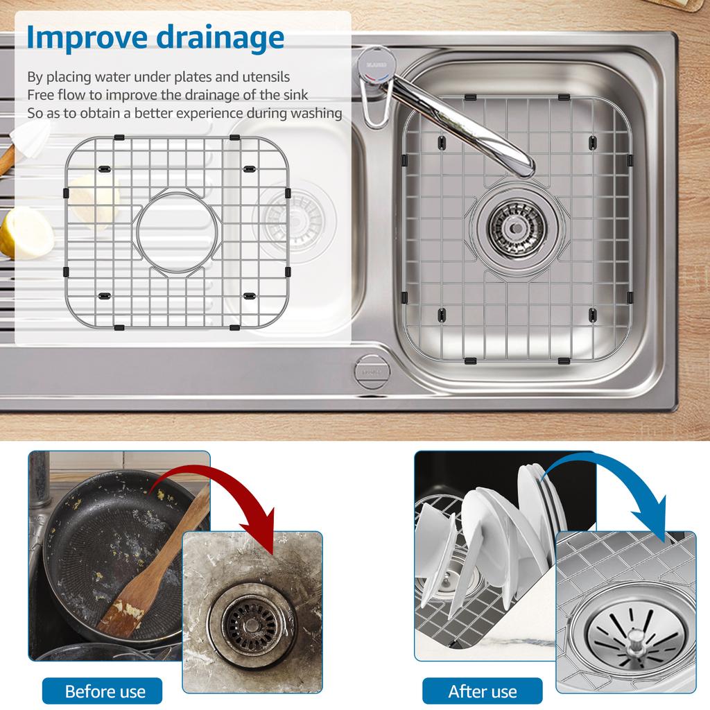 2Pcs Sink Grid Stainless Steel Sink Protectors Drainage Racks Kitchen Sink Protector with Rubber Padded Feet for Kitchen Gadgets