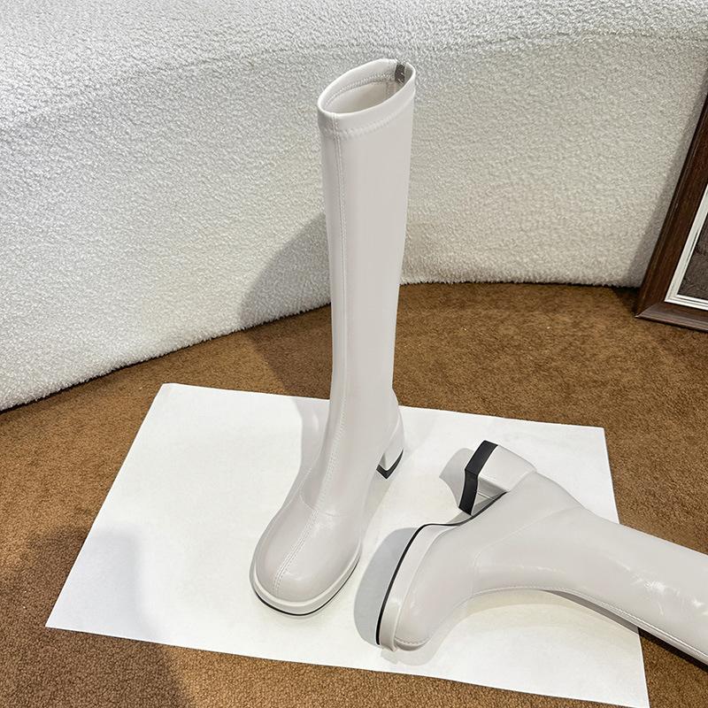 Milky White Knight Boots Women's Winter New Waterproof Table Thick Heel Long Boots High Heel Thin Boots Children