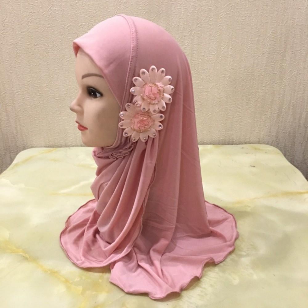 Ethnic-Style Patterns Girls Prayer Hat Turban Solid Flowers Head Wrap Gift Children Hijab  Girls