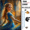 500pcs-1000pcs, Handmade Jigsaw Puzzle, Paper Puzzle, DIY Puzzle, White Card Material, Medieval Court Princess, Blue Gilded Gown, Church Stained Glass