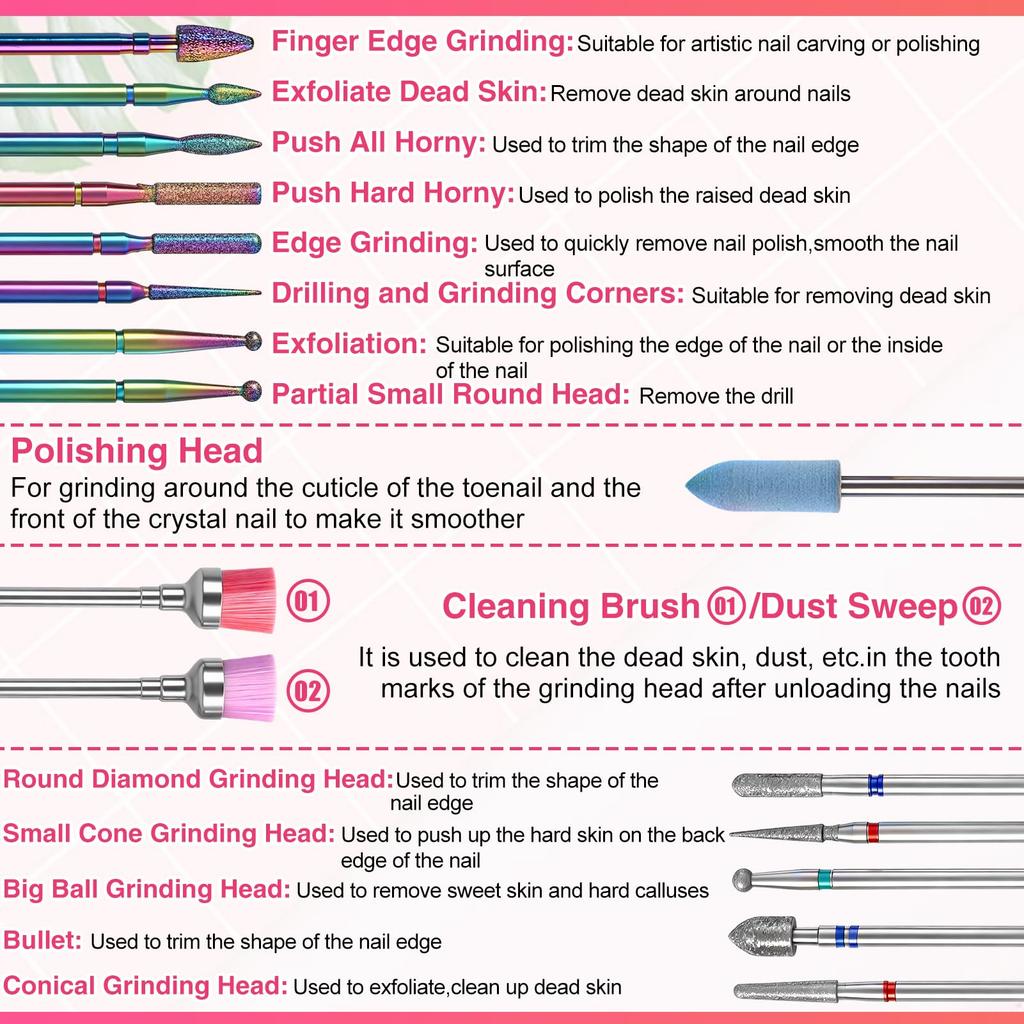 SPEEDWOX Nail Drill Bit Set of 25 Shank with Storage Multifunctional for Gel Suitable for Care and Electric Nail (Diamond/Ceramic/Carbide/Silicone)