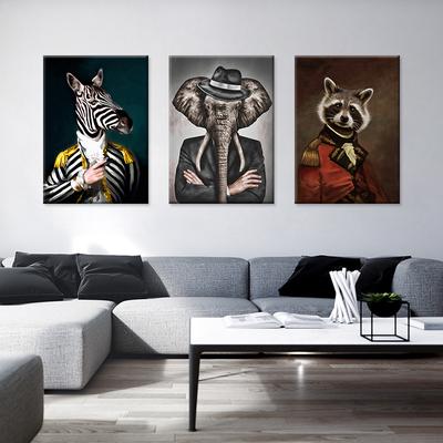 Animais em terno criativo retro animal cão leão pato pintura em tela arte decoração para casa quadros de parede para sala estar sem moldura