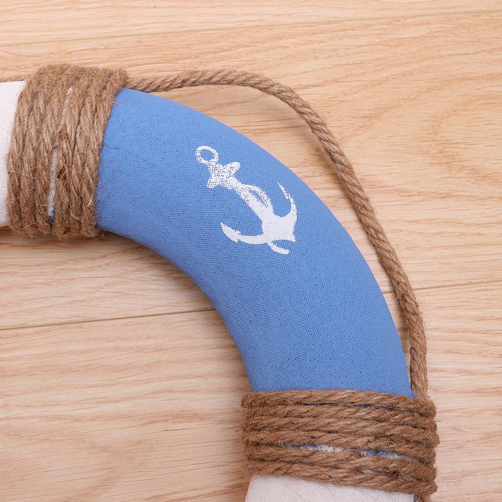 1Pcs 30Cm Lifebuoy Wall Hanging Decoration Blue Iron Anchor Mediterranean Style Door Sign for Cafe Restaurant Club Home Decor