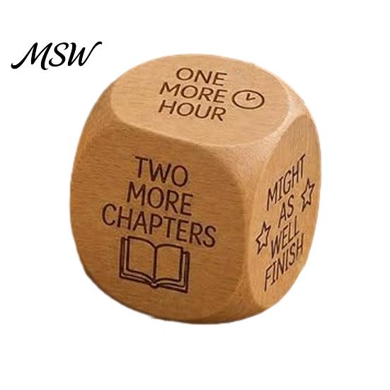 Natural Wood Reading Gift Wooden Decision Dice, 6-Sided Engraved Quotes Prompt, Library Habit Organizer Charm, Fun Companion Book Lover Dice