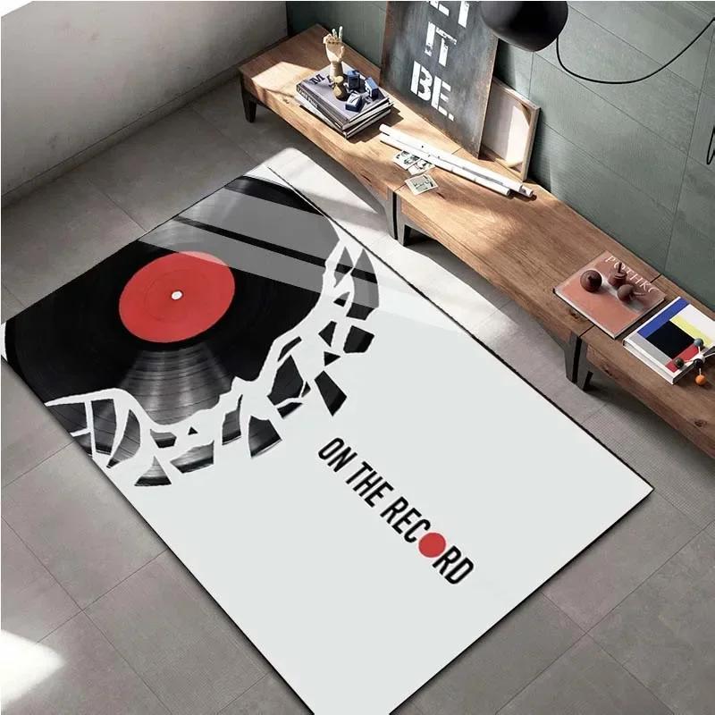 Retro Turntable Record Pattern Area Rug - Soft Fluffy Non-Slip Carpet for Living Room Bedroom - Music Lover Gift Floor Mat