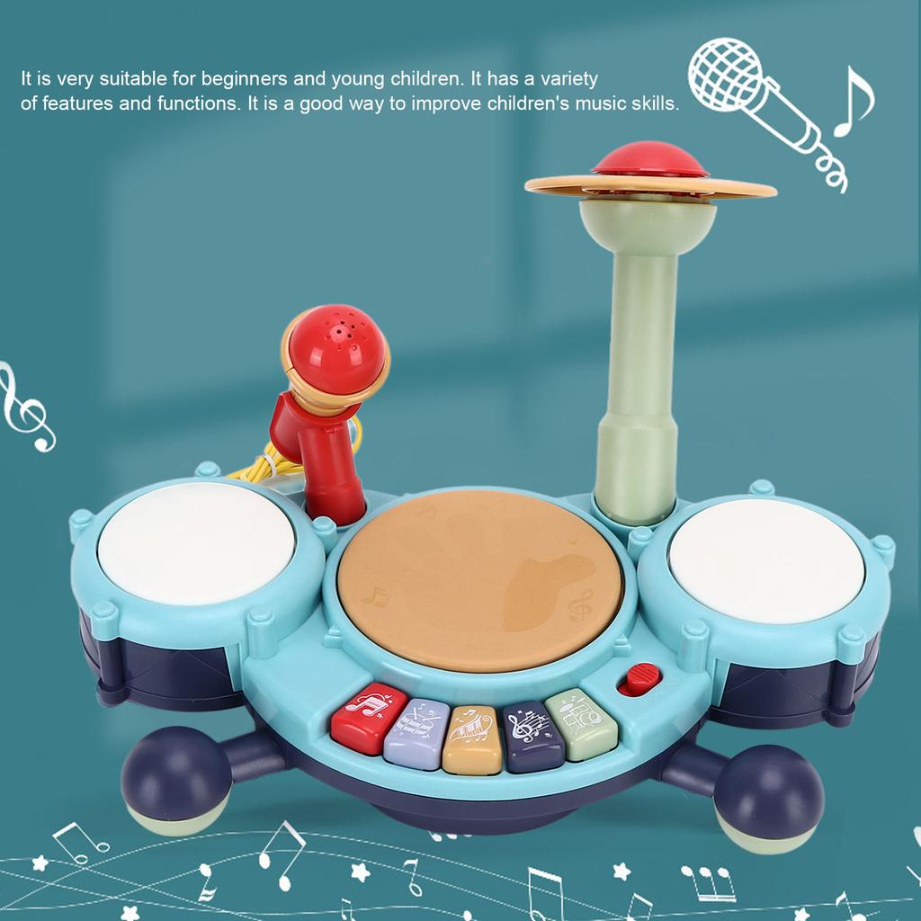 Toddler Drum Set Electronic Multifunctional Safe Bright Color Baby Instruments with Microphone for Kids Toy Gift