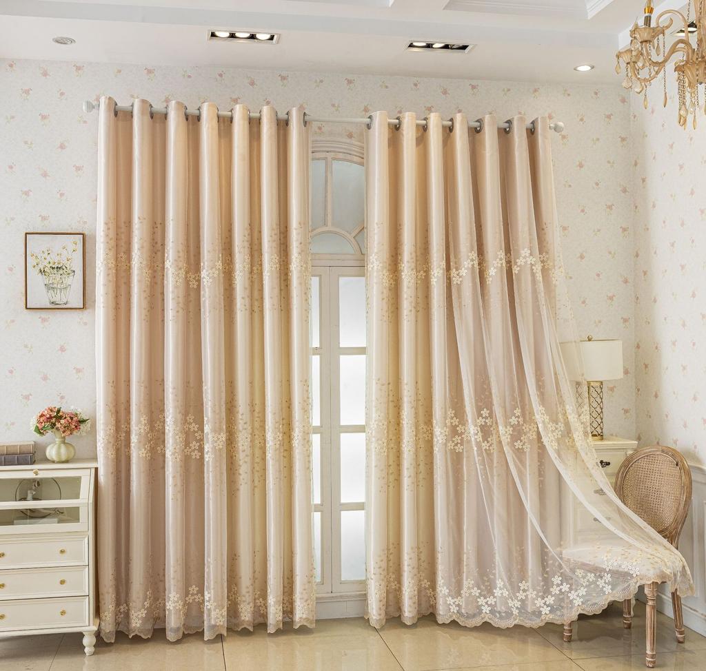 1 Panels European Romantic Flowers Embossed Jacquard Double Layer Blackout Curtain For Living Room Bedroom Home Decor Grommet Top Window Curtains