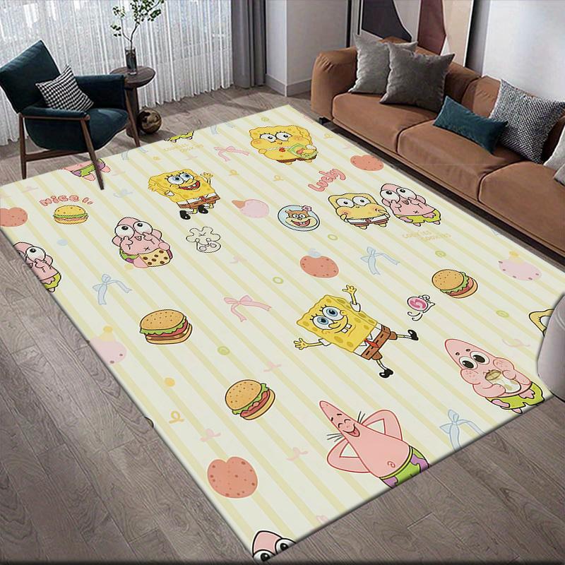SpongeBob SquarePants2 Flannel Pattern Square Carpet,Area Rug,Carpet Rug for Living Room Bedroom Sofa Playroom Decor,Non-slip Floor Mat