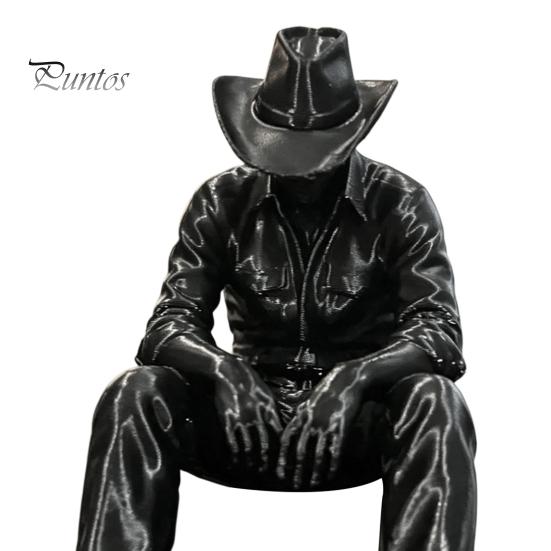 Retro Stijl Bureaubeeldje Westerse Cowboy Bureau Decoratie, 3D Geprint Randhangend met Zwaaiende Benen, Creatieve Verhalende Decoratie Mat Zwart