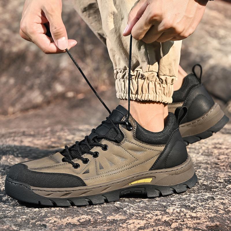 Quality Outdoor Men Lace Up Walking Sneakers Shoes Anti-slip Wearable Lightweight Leather Shoes Mountain Camping Climbing Shoes