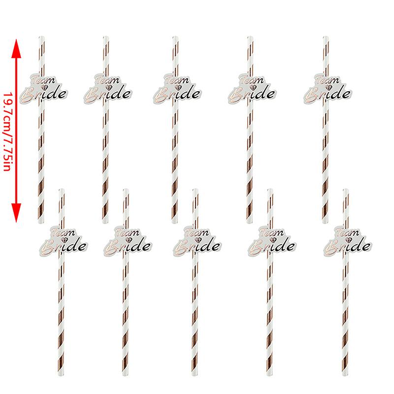 10Pcs Team Bride Rose Gold Straw For Wedding Decoration Drinking Paper Straws Tableware Bachelor Party Bridal Decor