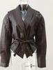 2024 Autumn/Winter European & American Fashion Lapel Tie Long Sleeve Leather Jacket
