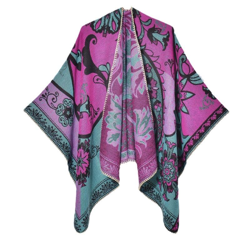 Autumn and winter new products women's retro split jacquard split shawl street dating outer cape