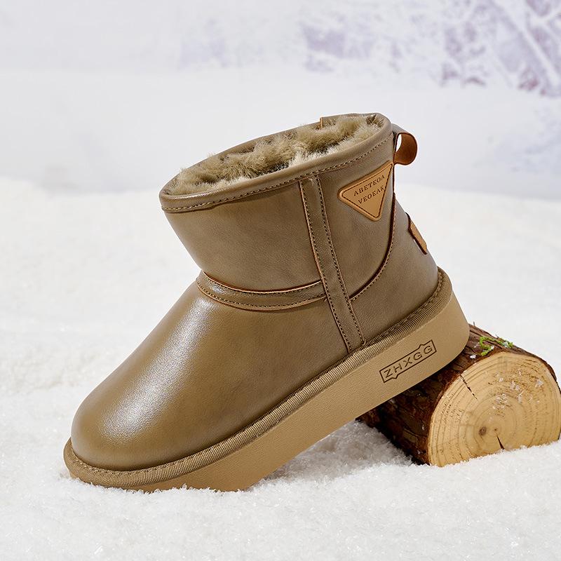 Women's Large Size Soft Sole Heightening Winter Warm One Foot Stirrup Fur One Anti-slip Snow Boots Plush Lined Ankle Boots Outdoor Sports Cotton Boots