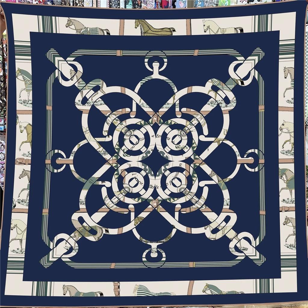 130CM Vintage Women Large Shawl French Printed Square Scarves Bandana Luxury New Kerchief Hijab Scarf