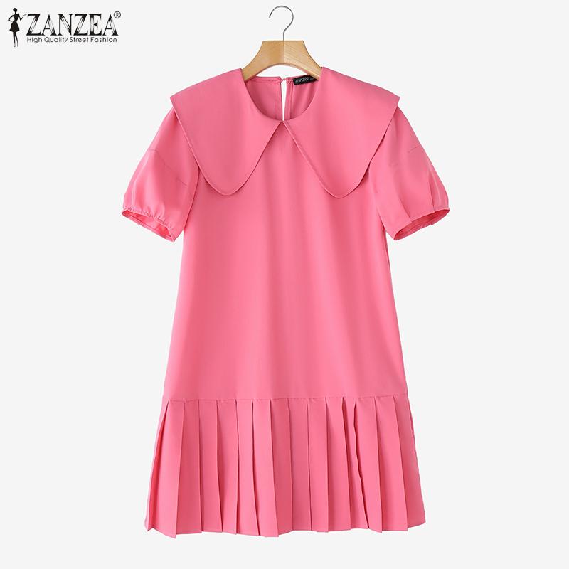 ZANZEA Women Summer Doll Collar Casual Short Sleeve Dress