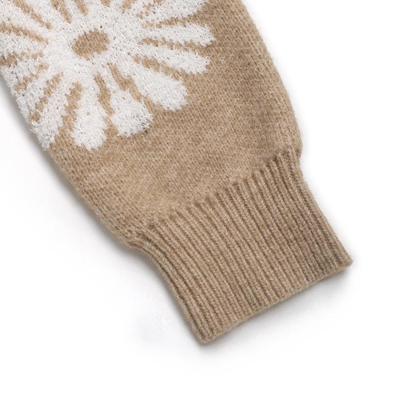 YYFS Damenmode Casual Herbst Winter Blumenmuster Druck Langarm O-Ausschnitt Pullover