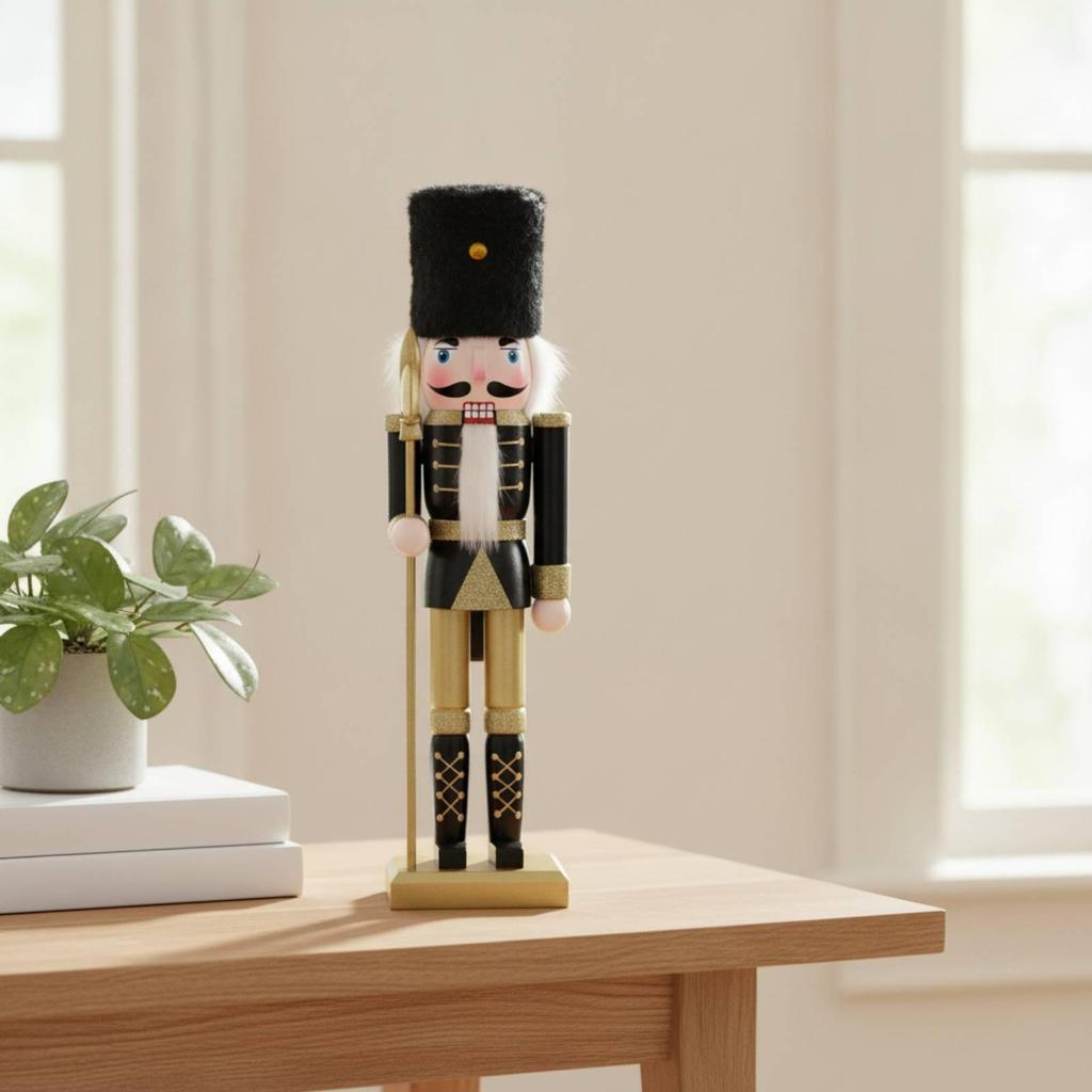 Wooden Nutcracker Guard Tabletop with Display Base Festive Freestanding Holiday