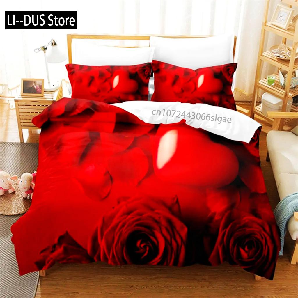 Red Flower Duvet Covers Set Full Size Rose Quilt Cover 240x220cm 260x240cm Bedding Sets 3pcs 2pcs King Queen Single Double Bed