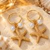 Fashion Starfish Imitation Pearl Earrings for Women Gold Color Hoop Ocean Charm Dangle Jewelry Beach Vacation Summer Accessories