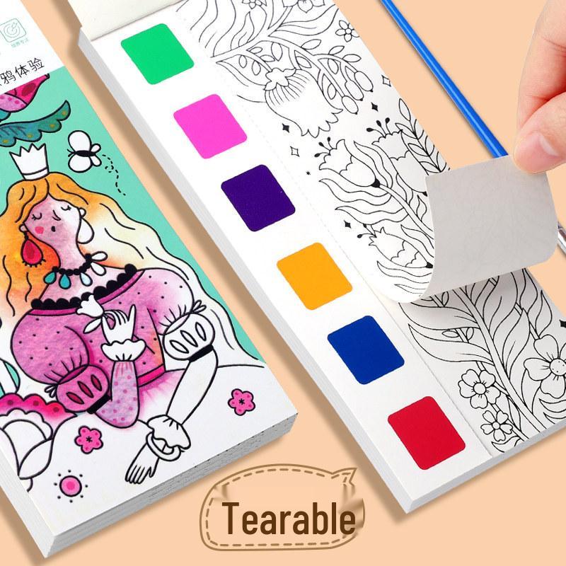 Portable Children's Watercolor Doodle and Coloring Book with Sticky Notes and Gouache