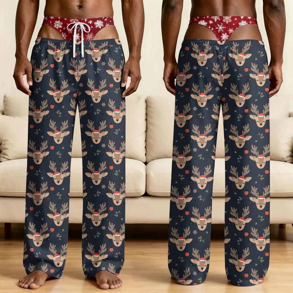 Men's Funny Sleep Pants with Brief Print for Halloween Novelty Pants
