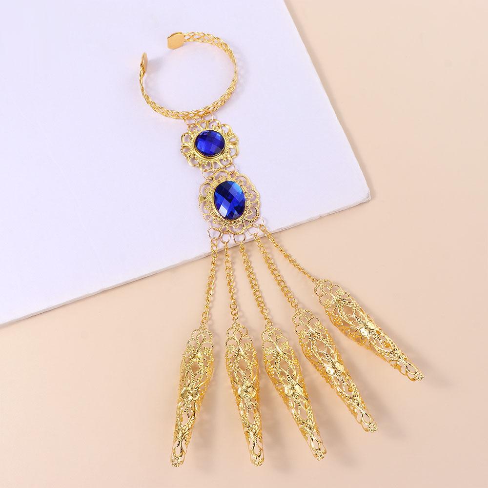 Finger Tip Protection Red Gem Golden Finger Bracelet Nail Rings Knuckle Rings Belly Dance Bracelet