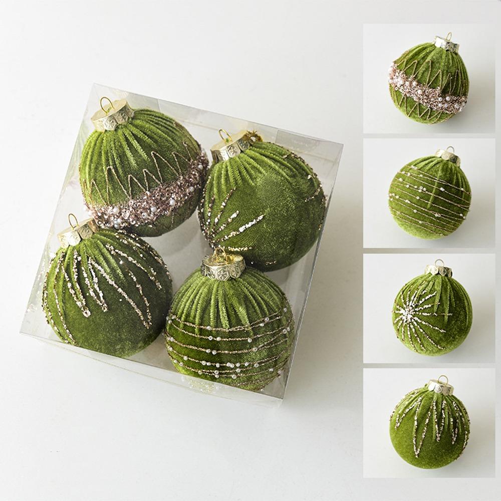 

4 шт. 8 см Рождественский шар украшение флокирование рождественская елка подвесные подвески украшение окна зелёный