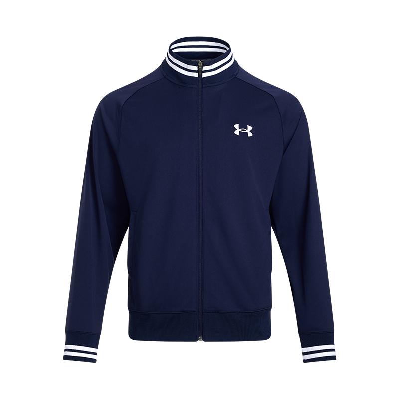 Under Armour Fashion Stand Collar Zip Long Sleeve Top Comfortable Simple Striped Pants Casual Sports Suit Unisex Suit Navy-Blue 1389369-410