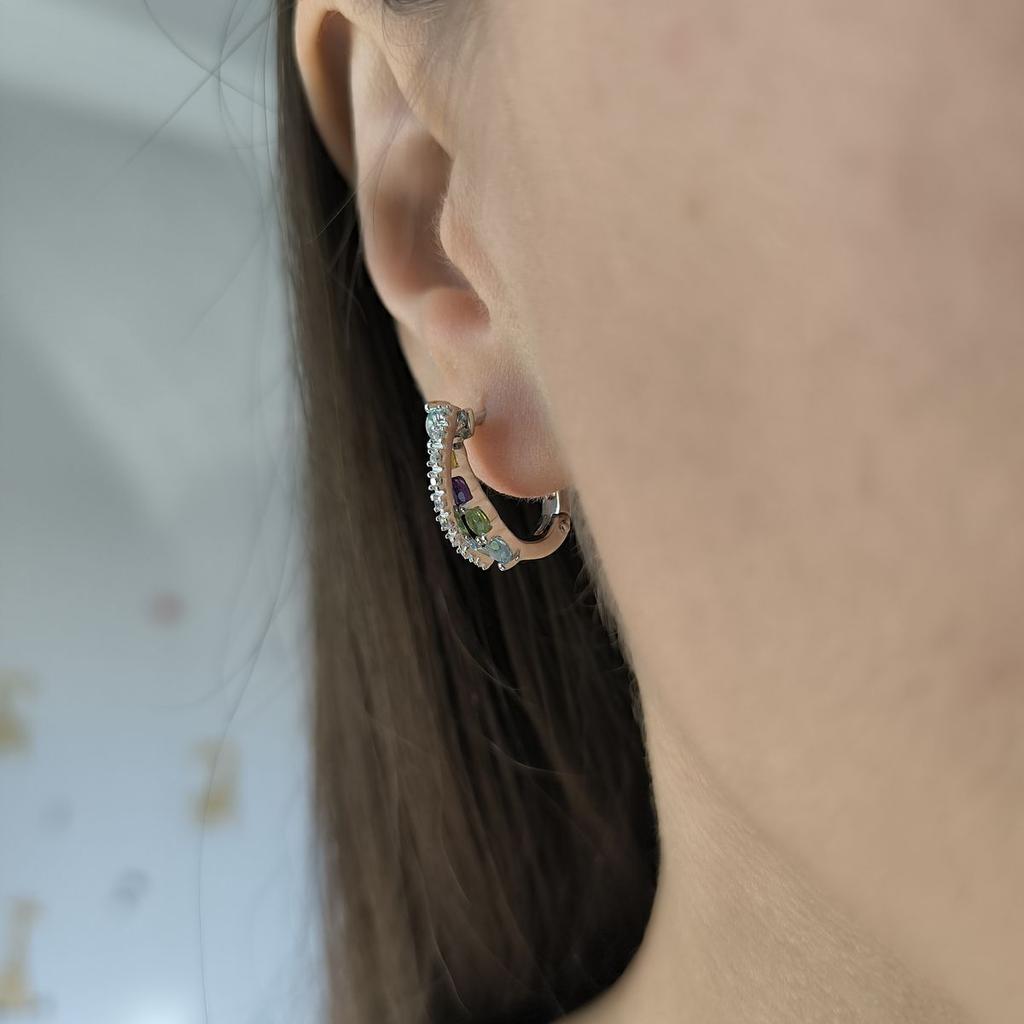 Brincos de prata com ametista natural 1.553ct, citrino, crisólito, topázio (2193265)