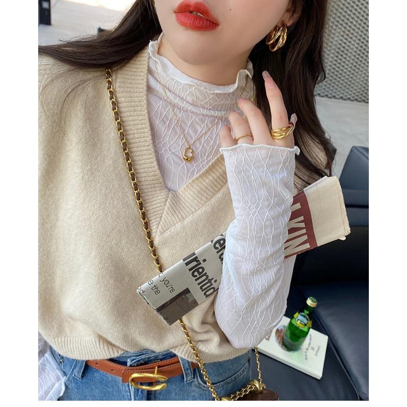 Women S Long Sleeve Lace Mock Neck Ruffled T Shirt Inner Top