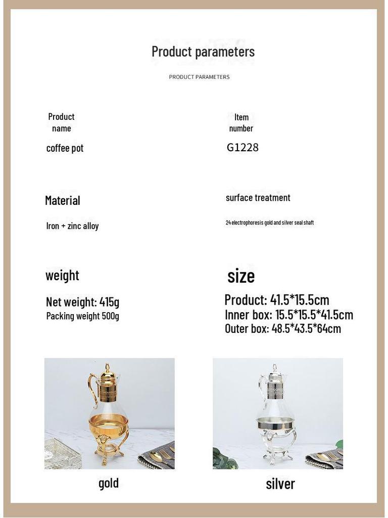 Southeast Asian Retro Metal Coffee Pot Set - 3 Pieces with Mirror Electroplating and Heat-Resistant Glass