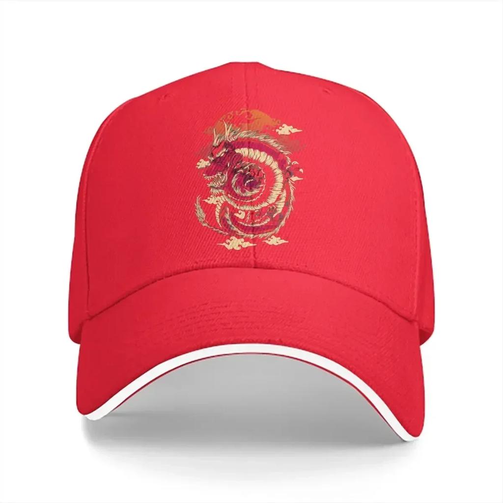 Washed Mens Baseball Cap Red Dragon Trucker Snapback Caps Dad Hat DnD Game Golf Hats