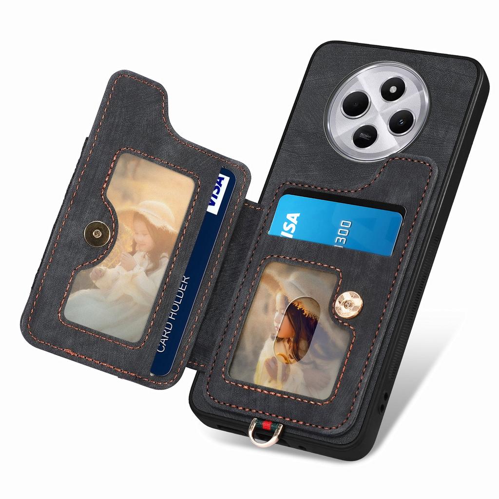 RFID Blocking Case For Xiaomi Redmi 14C 4G/14R 5G/Poco C75 4G Handbag Leather+TPU Phone Cover Card Slots,Ring Holder