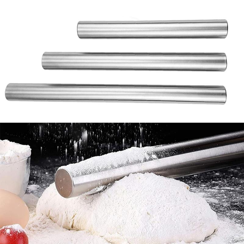 3PCS 430Stainless Steel Hollow Rolling Pin Kitchen Utensils Ergonomic Dough Roller for Seamlessly Dough Preparation