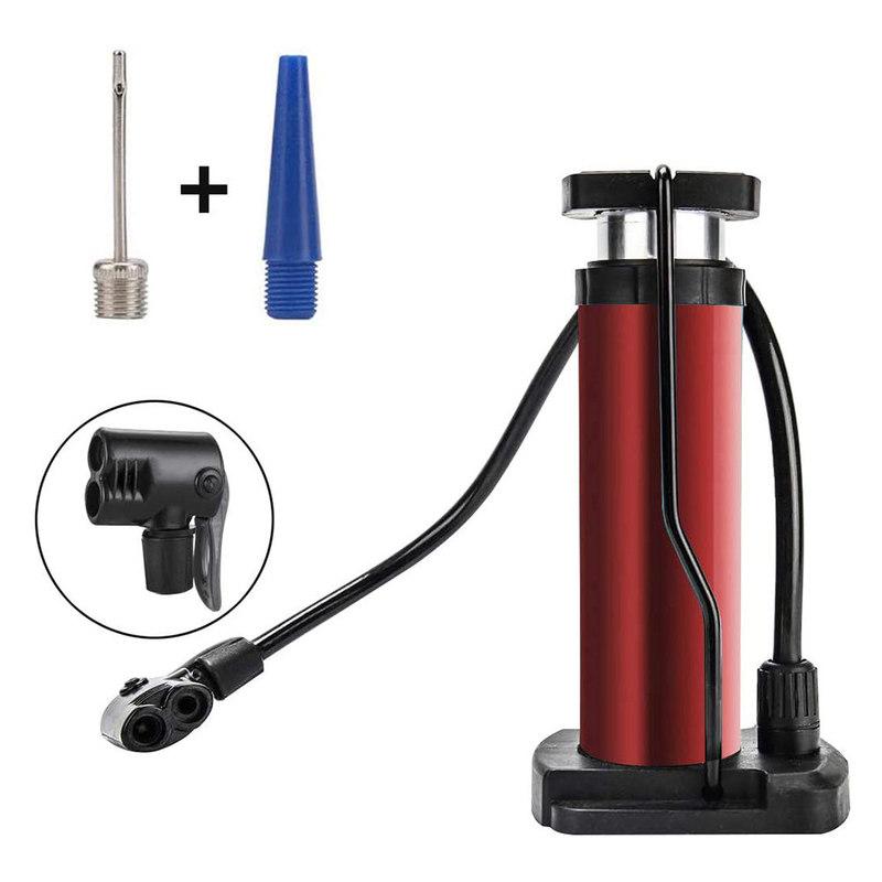 1Set Compact Bike Foot Pump Heavy Duty Metal Build Multi-Use for Tires Balls Motorcycles Portable Inflation Tool Red with