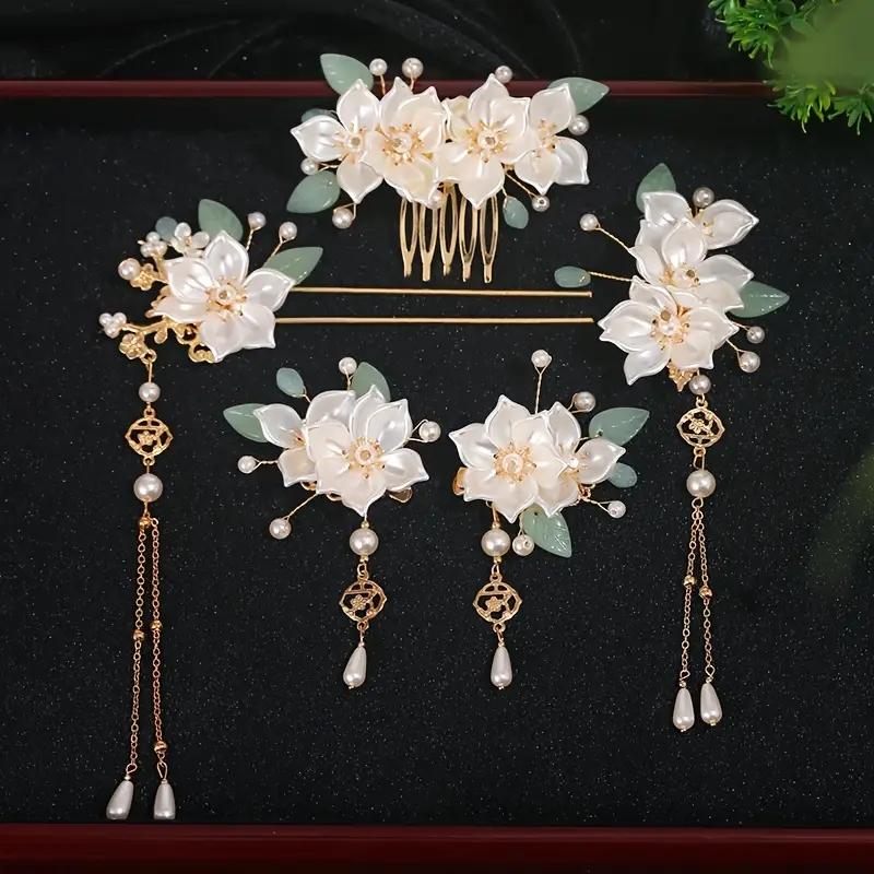 5-piece Set Featuring Vintage Floral and Tassel Designs, Handmade Hanfu Hair Accessories, Elegant Classical Artificial Flo