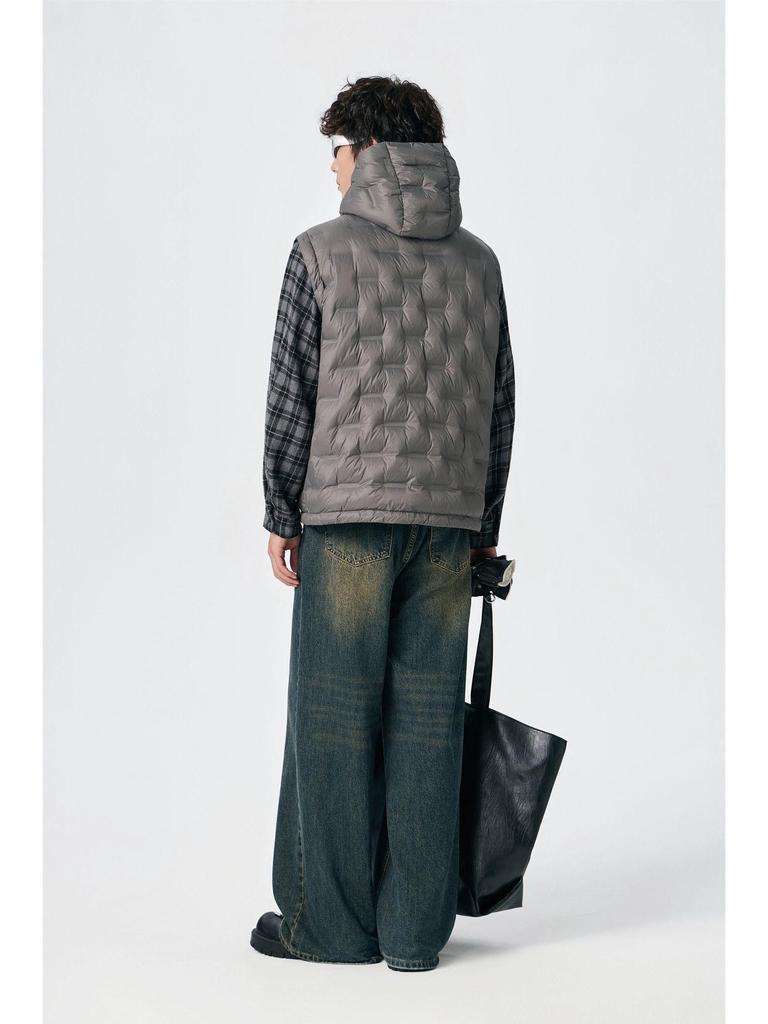 Men's Winter 90% White Duck Down Hooded Vest - European & American Style, Plus Size, Loose Fit, Embossed Shoulder Cape.