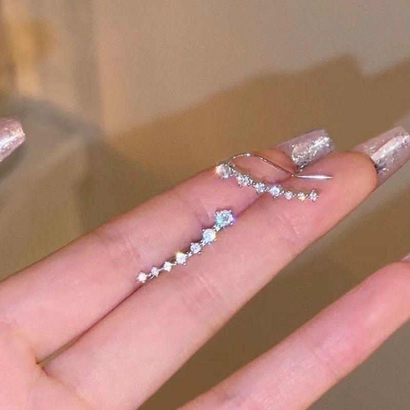 Sparkling Cubic Zirconia Ear Climber Earrings Hypoallergenic Silver Tone Light Comfortable for All Day Long Wear
