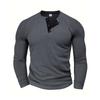 Męskie koszulki polo henley z dzianiny waflowej, z długim rękawem, gładkie, codzienne, sportowe, topy