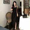 Large Size Women's Clothing Spring and Autumn New Fat Mm Belly Covering and Thin Red Suspender Dress French Senior Neck Dress Summer