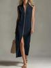 2026 Summer European & American Sleeveless Stand Collar Zipper Slit Casual Dress – Women's Fashion