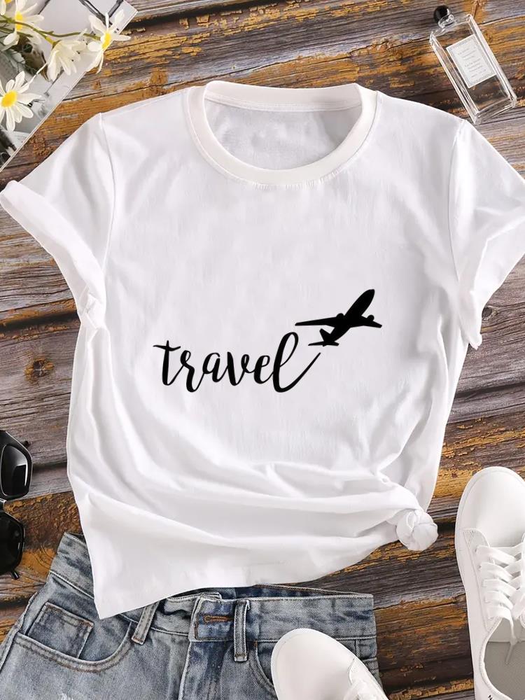 (Asian Size) Letter Lovely Lady O-neck T Shirt Clothing Printed Female Top Casual Fashion Women Graphic Tee Short Sleeve T-shirts