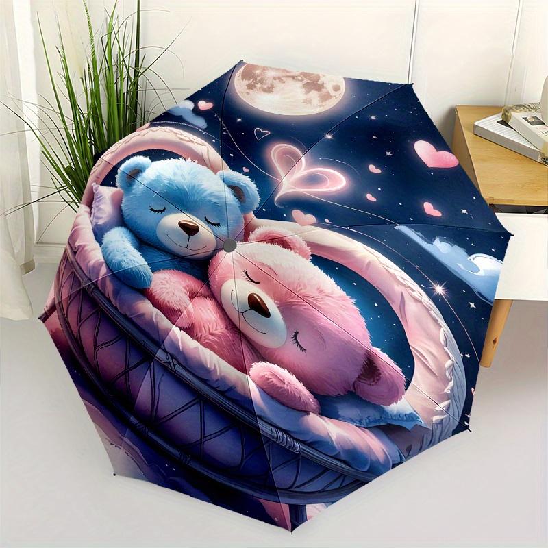 

Teddy Bears, Moonlit Night Theme Automatic Open/Close Umbrella, Portable 3 Fold Compact Umbrella for Men & Women, Valentine s Day Mother s Day Gift